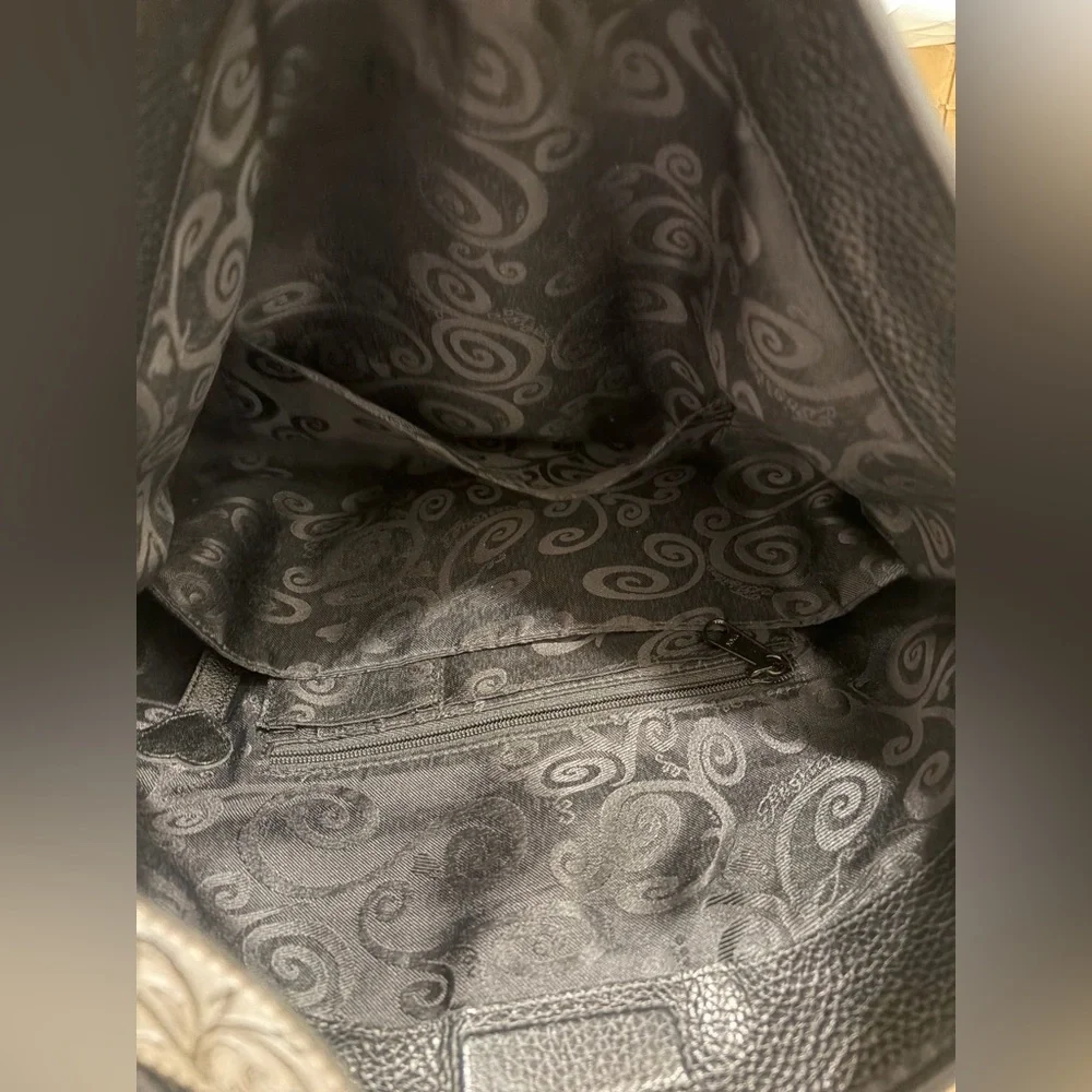 Brighton Black Concho Leather Women’s Shoulder Bag with Decorative Silver Strap
